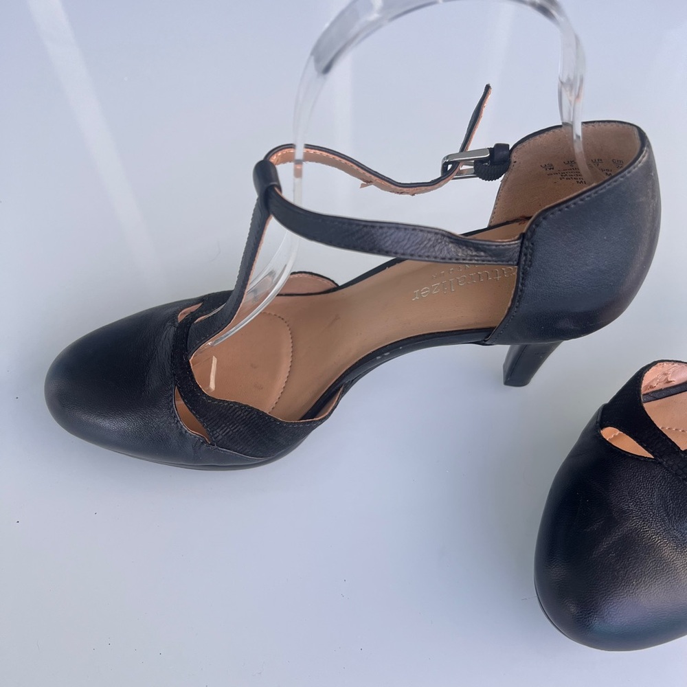 Womens naturalizer Megan Platform T-Strap Heels Black Leather - Picture 5 of 12